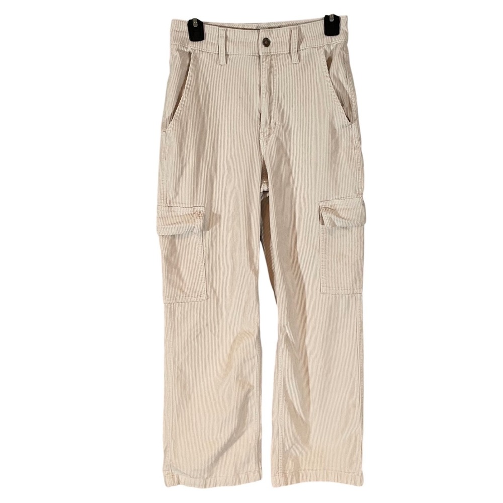Hollister Ultra High-Rise Baggy Cargo Pants Cream Tan Corduroy W26 3RStreetwear